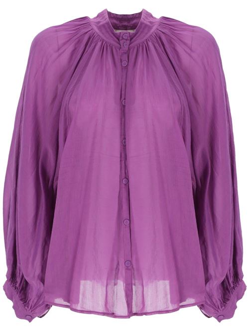 violet purple cotton-silk blend semi-sheer construction draped design Forte forte | 121104039